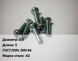Винт 2.5х5 DIN 84 Сталь: А2